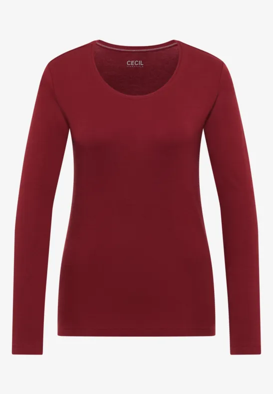 Rotes, enganliegendes Langarmshirt mit Rundhalsausschnitt