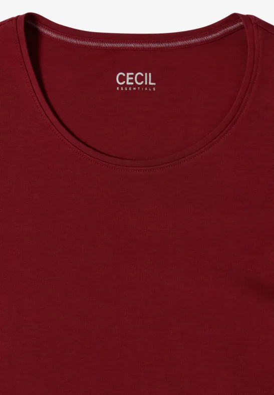 Ärmelloses rotes Top mit Rundhalsausschnitt und kleinem ‚CECIL‘-Logo im Nacken.