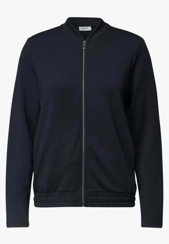 Schwarze, leichte Bomberjacke mit Reißverschluss und elastischem Bund.