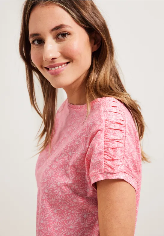 T-shirt avec smocks aux épaules soft pink
