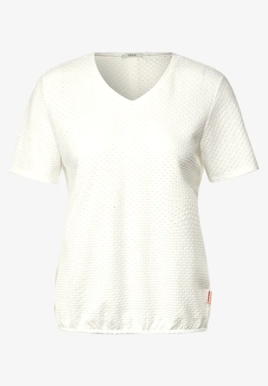 T-Shirt im Ajour Look vanilla white