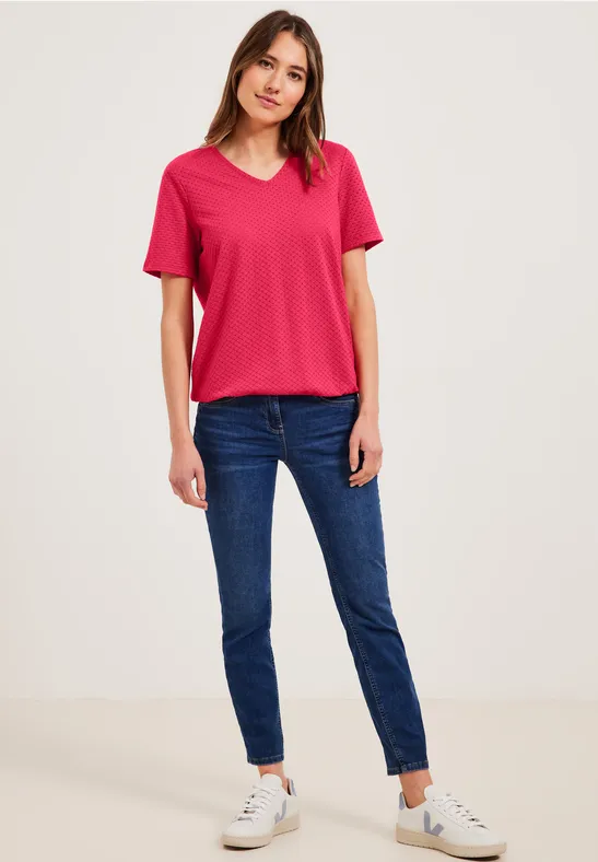T-Shirt im Ajour Look strawberry red