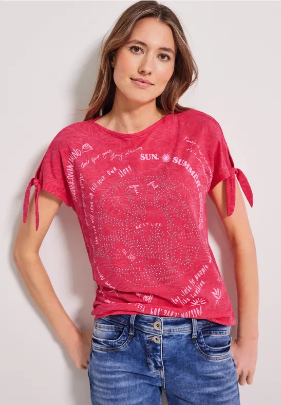 T-Shirt mit Knotendetail burn out strawberry red