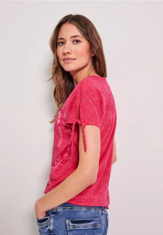 T-Shirt mit Knotendetail burn out strawberry red