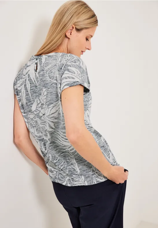 T-shirt met bladprint deep blue