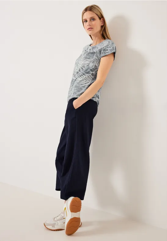 T-shirt met bladprint deep blue