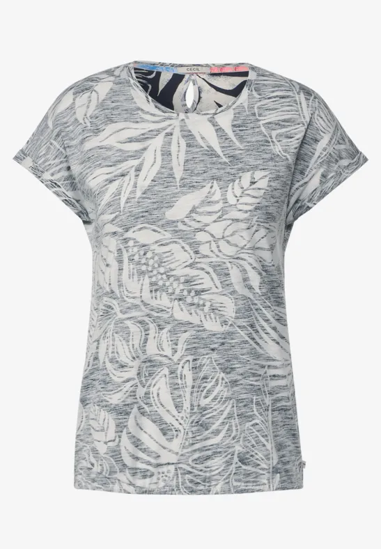 T-shirt met bladprint deep blue