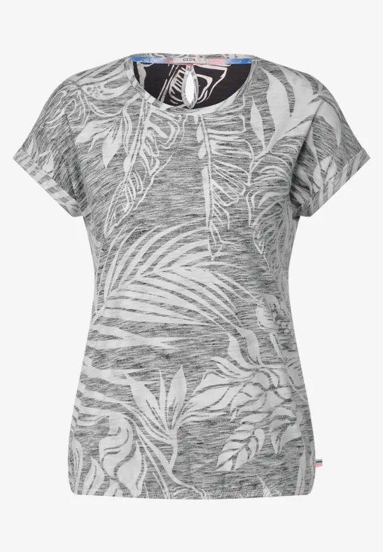 T-Shirt mit Blätterprint carbon grey