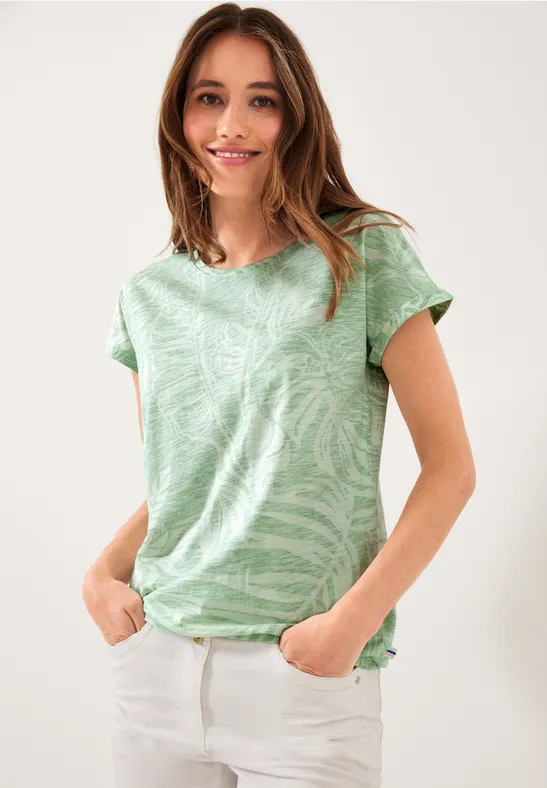 T-Shirt mit Blätterprint fresh salvia green