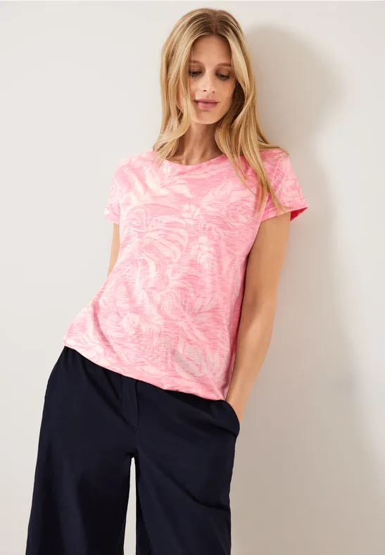 T-Shirt mit Blätterprint soft pink