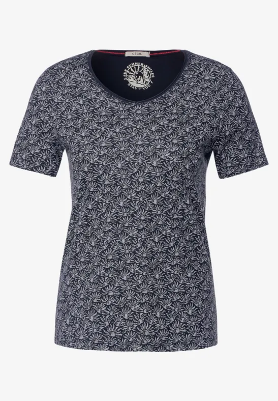 T-shirt met onopvallende print deep blue