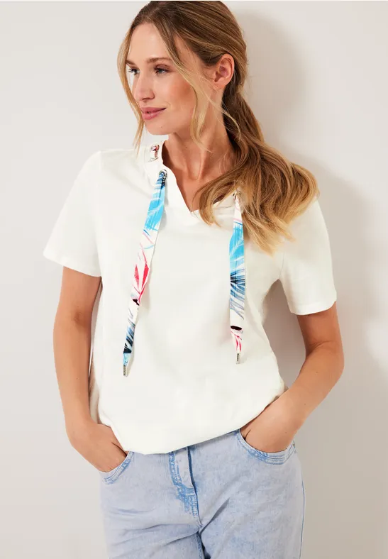 Shirt met band met trekkoord met print vanilla white