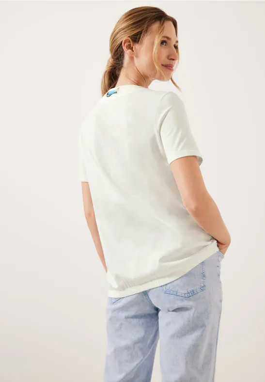 Shirt met band met trekkoord met print vanilla white