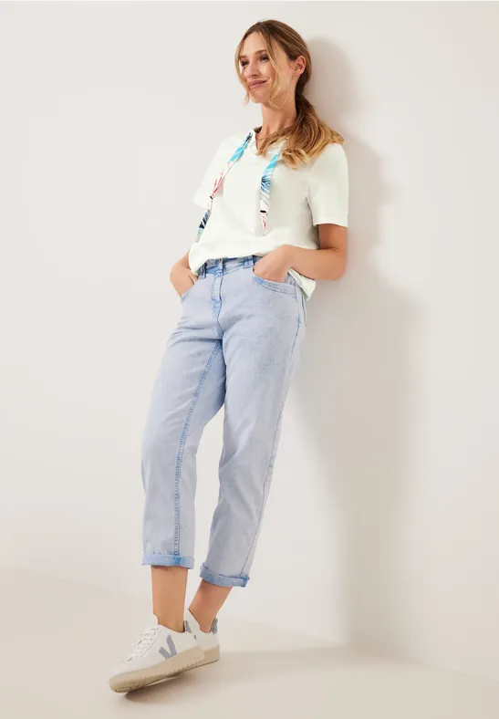 Shirt met band met trekkoord met print vanilla white