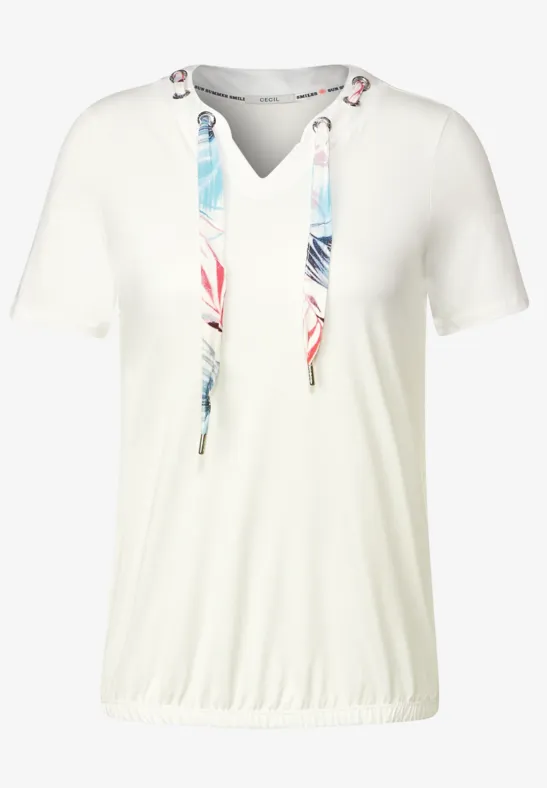 Shirt met band met trekkoord met print vanilla white