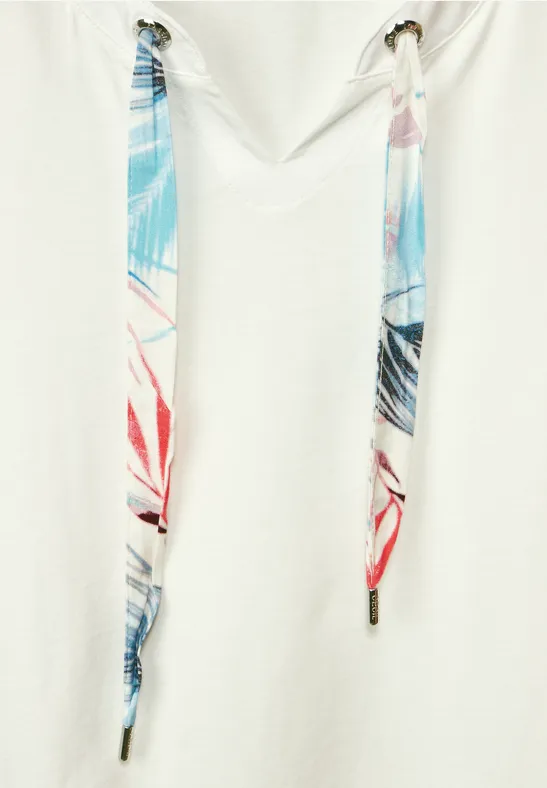 Shirt met band met trekkoord met print vanilla white