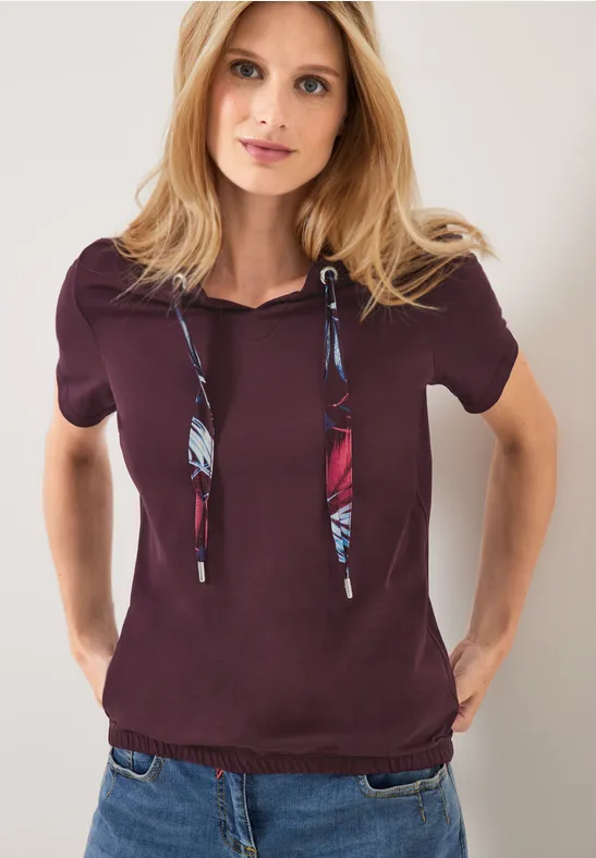 Shirt met band met trekkoord met print wineberry red