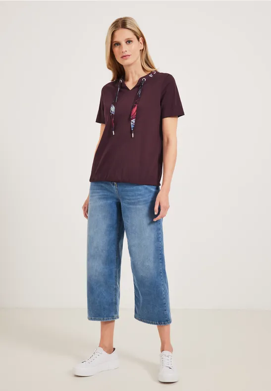Shirt met band met trekkoord met print wineberry red