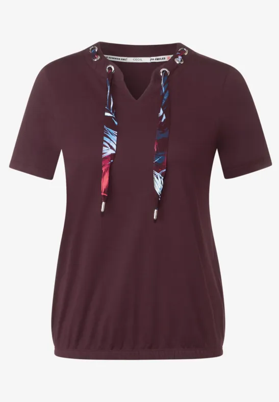 Shirt met band met trekkoord met print wineberry red