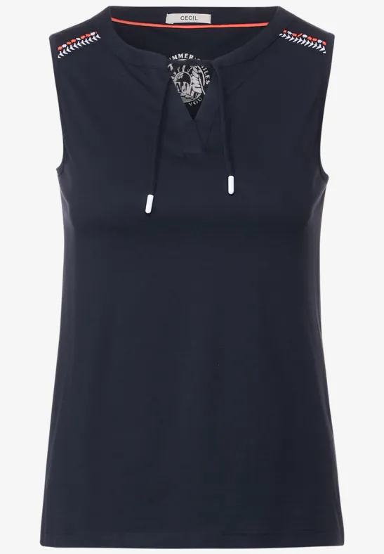 Top met borduursels deep blue