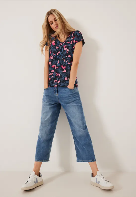 T-shirt à imprimé floral deep blue