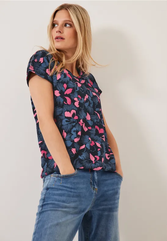 T-shirt à imprimé floral deep blue