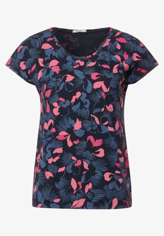 T-shirt à imprimé floral deep blue
