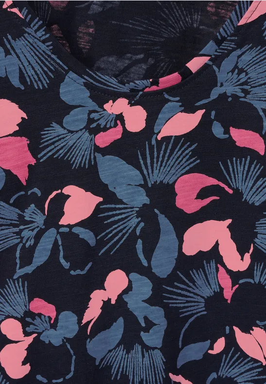 T-shirt à imprimé floral deep blue