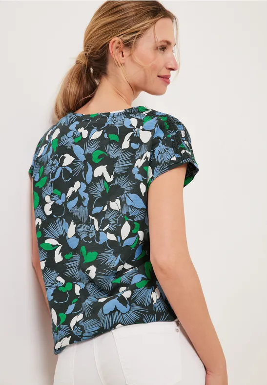 T-shirt met bloemenprint easy khaki