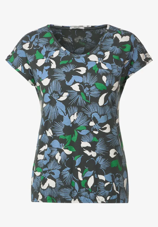 T-shirt met bloemenprint easy khaki