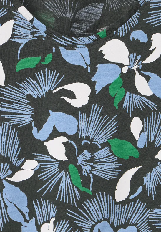 T-shirt met bloemenprint easy khaki