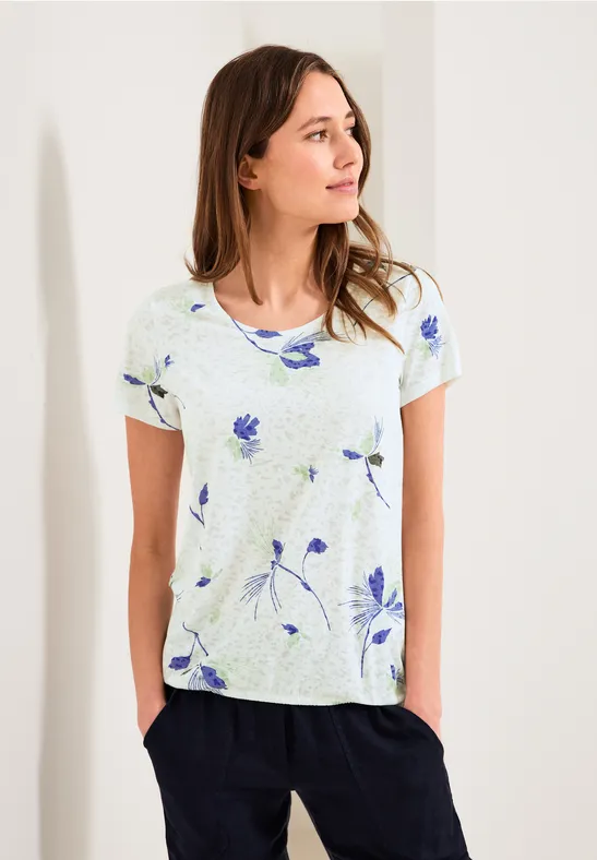 Burn Out Print T-Shirt vanilla white