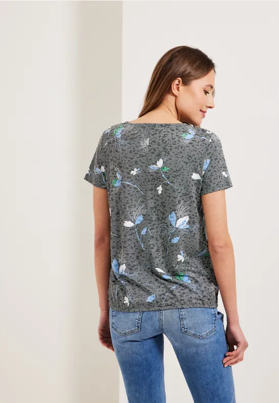 T-shirt met burnout-print easy khaki