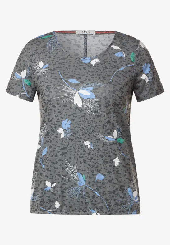 T-shirt met burnout-print easy khaki