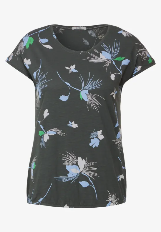 T-Shirt mit Blumenprint easy khaki