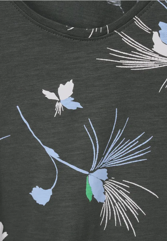 T-Shirt mit Blumenprint easy khaki
