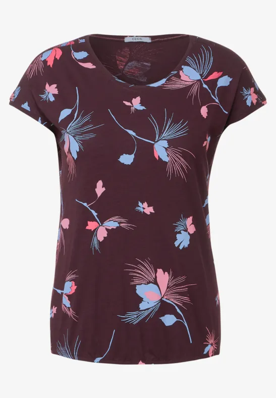 T-shirt met bloemenprint wineberry red