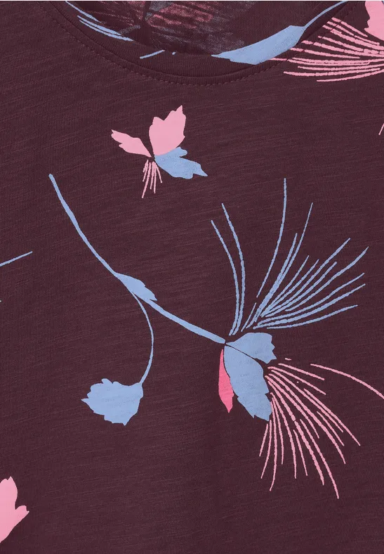 T-shirt met bloemenprint wineberry red
