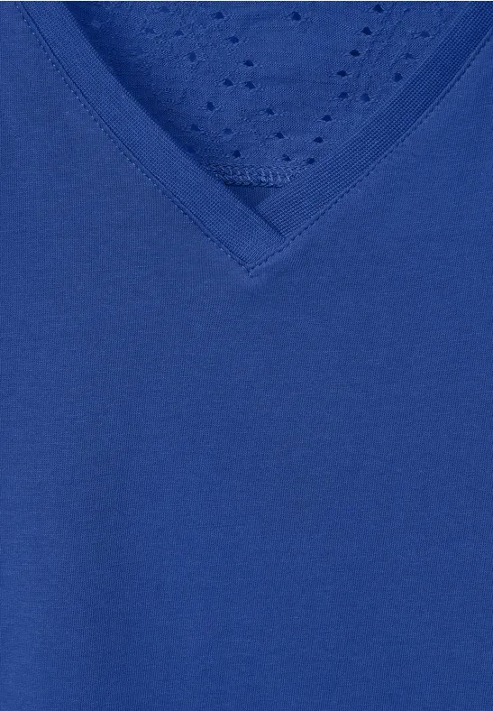 Jersey Spitzendetail Top blue sea