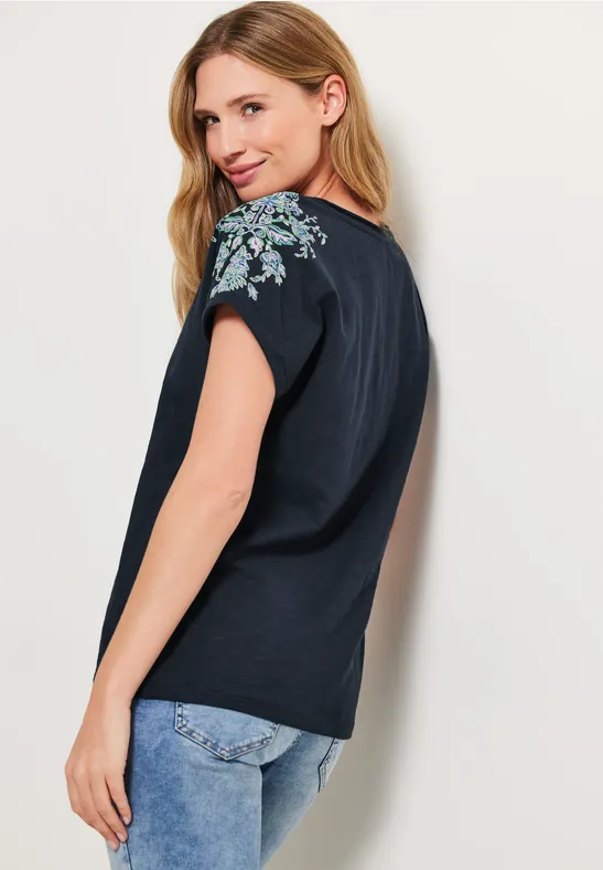 Shirt mit Schulter Stickerei deep blue