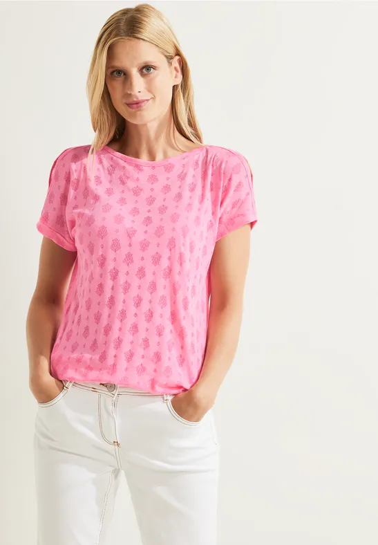 Shirt met burnout print soft neon pink