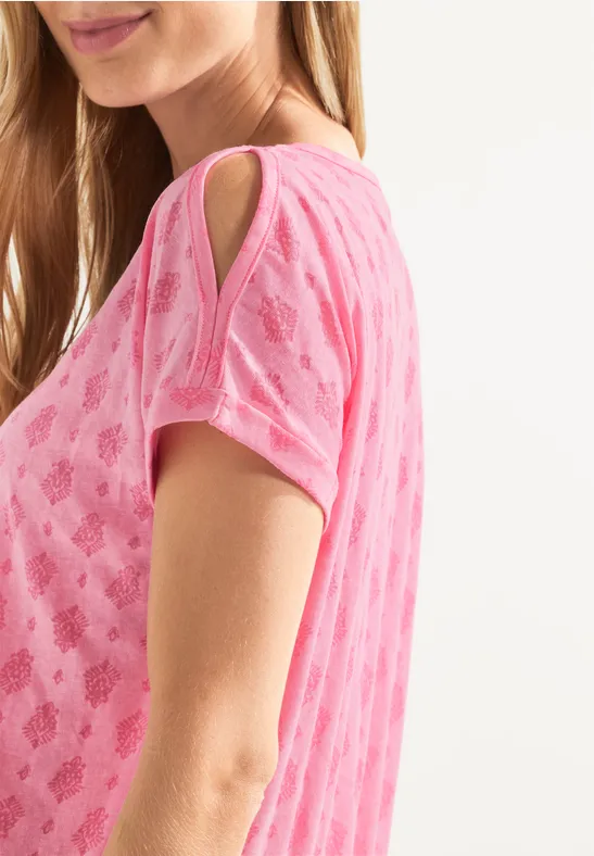 Shirt met burnout print soft neon pink