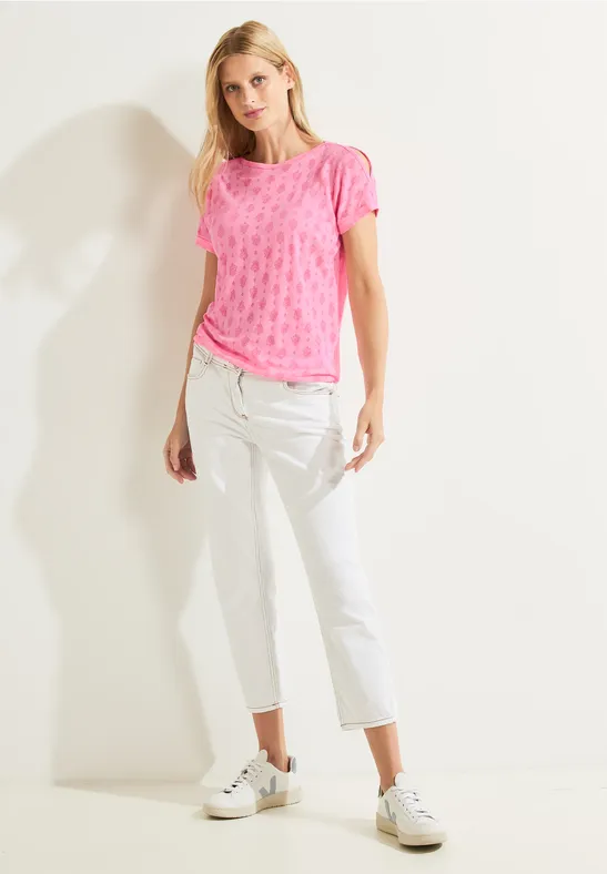 Shirt met burnout print soft neon pink