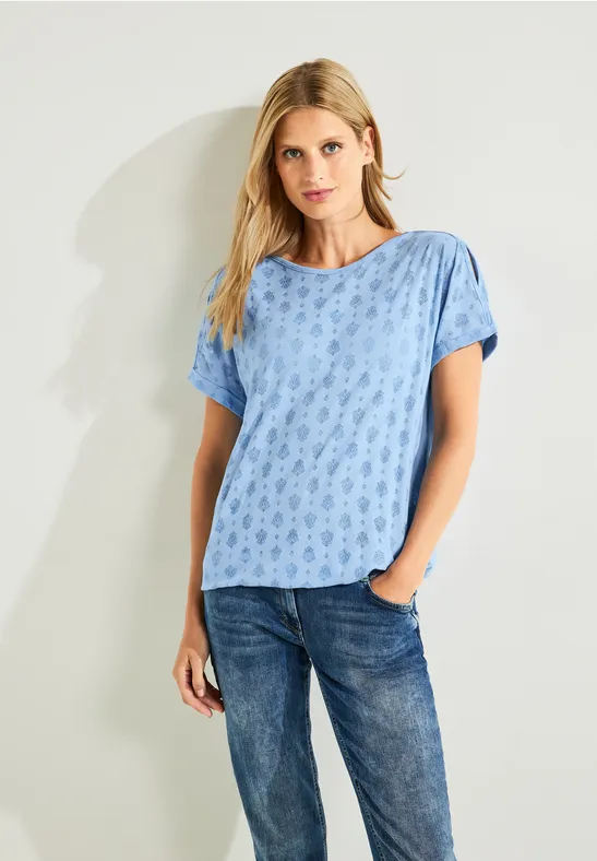 Shirt met burnout print tranquil blue