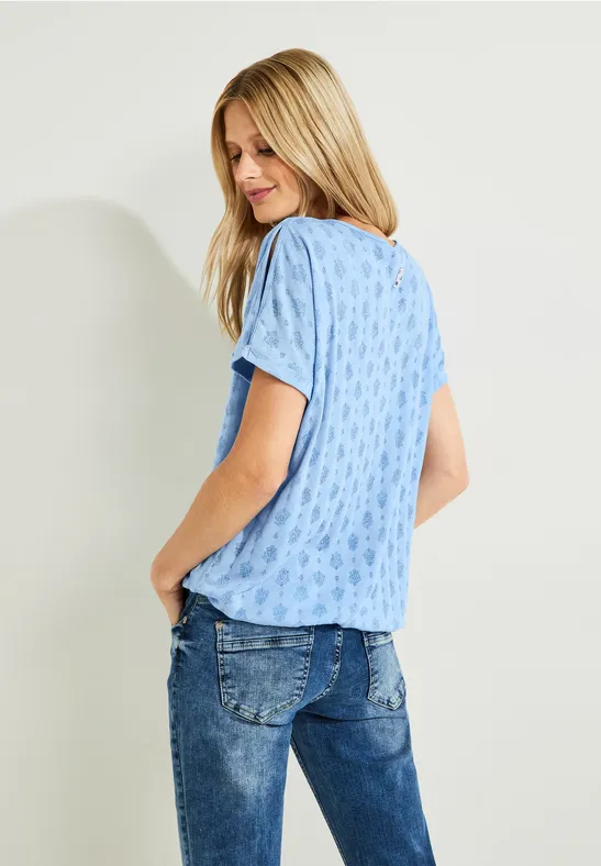 Shirt met burnout print tranquil blue
