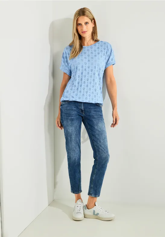 Shirt met burnout print tranquil blue