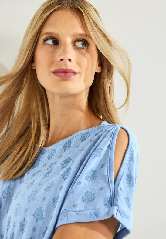 Shirt met burnout print tranquil blue