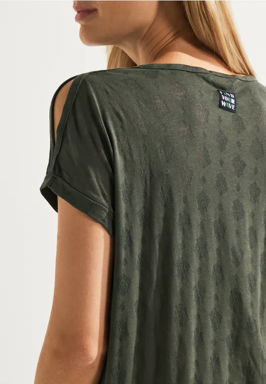 Shirt met burnout print sporty khaki