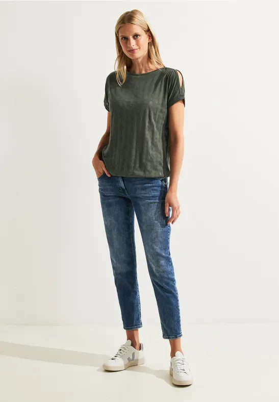 Shirt met burnout print sporty khaki
