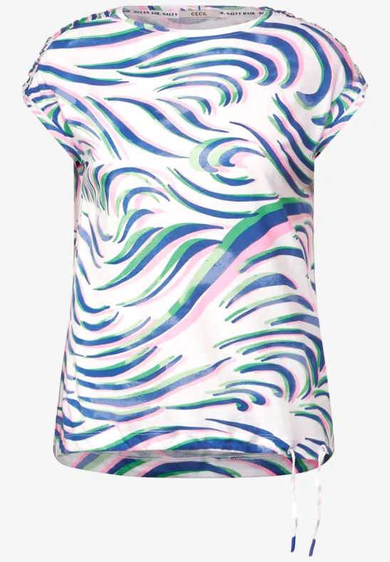 T-Shirt mit Schulterraffung vanilla white